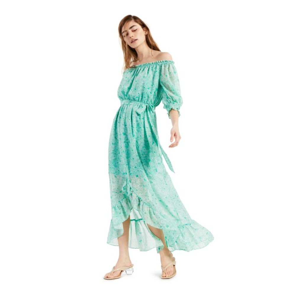 BAR III DRESSES Womens Green Belted Pull-over Style Cuffs Maxi Dress S